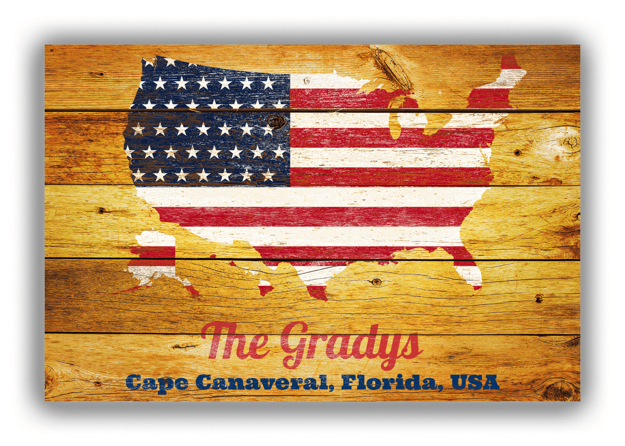 Personalized Wood Grain Canvas Wrap & Photo Print - USA Flag - Sun Burst - Front View