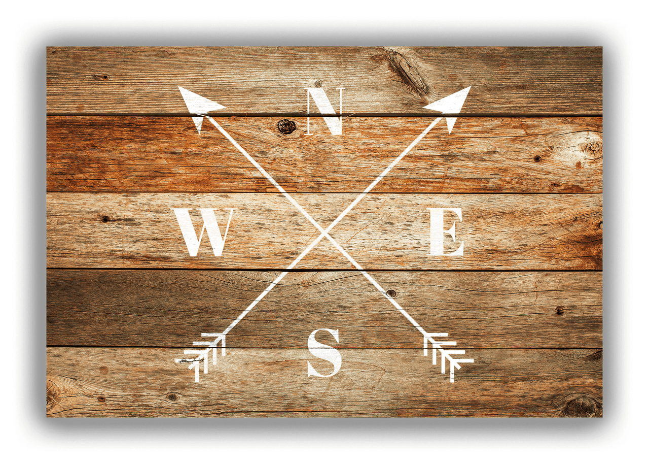 Personalized Wood Grain Canvas Wrap & Photo Print - White Arrows - Antique Oak Wood - Front View