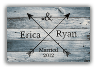 Thumbnail for Personalized Wood Grain Canvas Wrap & Photo Print - Black Arrows - Couples Names with Wedding Year - Blue Wash Wood - Front View