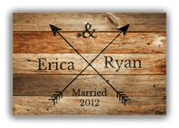 Thumbnail for Personalized Wood Grain Canvas Wrap & Photo Print - Black Arrows - Couples Names with Wedding Year - Antique Oak Wood - Front View