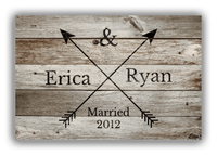 Thumbnail for Personalized Wood Grain Canvas Wrap & Photo Print - Black Arrows - Couples Names with Wedding Year - Old Grey Wood - Front View