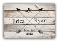 Thumbnail for Personalized Wood Grain Canvas Wrap & Photo Print - Black Arrows - Couples Names with Wedding Year - Whitewash Wood - Front View