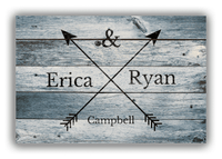 Thumbnail for Personalized Wood Grain Canvas Wrap & Photo Print - Black Arrows - Couples Names with Last Name - Blue Wash Wood - Front View