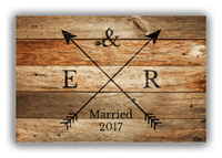 Thumbnail for Personalized Wood Grain Canvas Wrap & Photo Print - Black Arrows - Couples Initials with Wedding Year - Antique Oak Wood - Front View