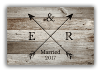 Thumbnail for Personalized Wood Grain Canvas Wrap & Photo Print - Black Arrows - Couples Initials with Wedding Year - Old Grey Wood - Front View