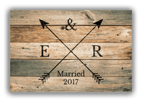 Thumbnail for Personalized Wood Grain Canvas Wrap & Photo Print - Black Arrows - Couples Initials with Wedding Year - Patina Wood - Front View