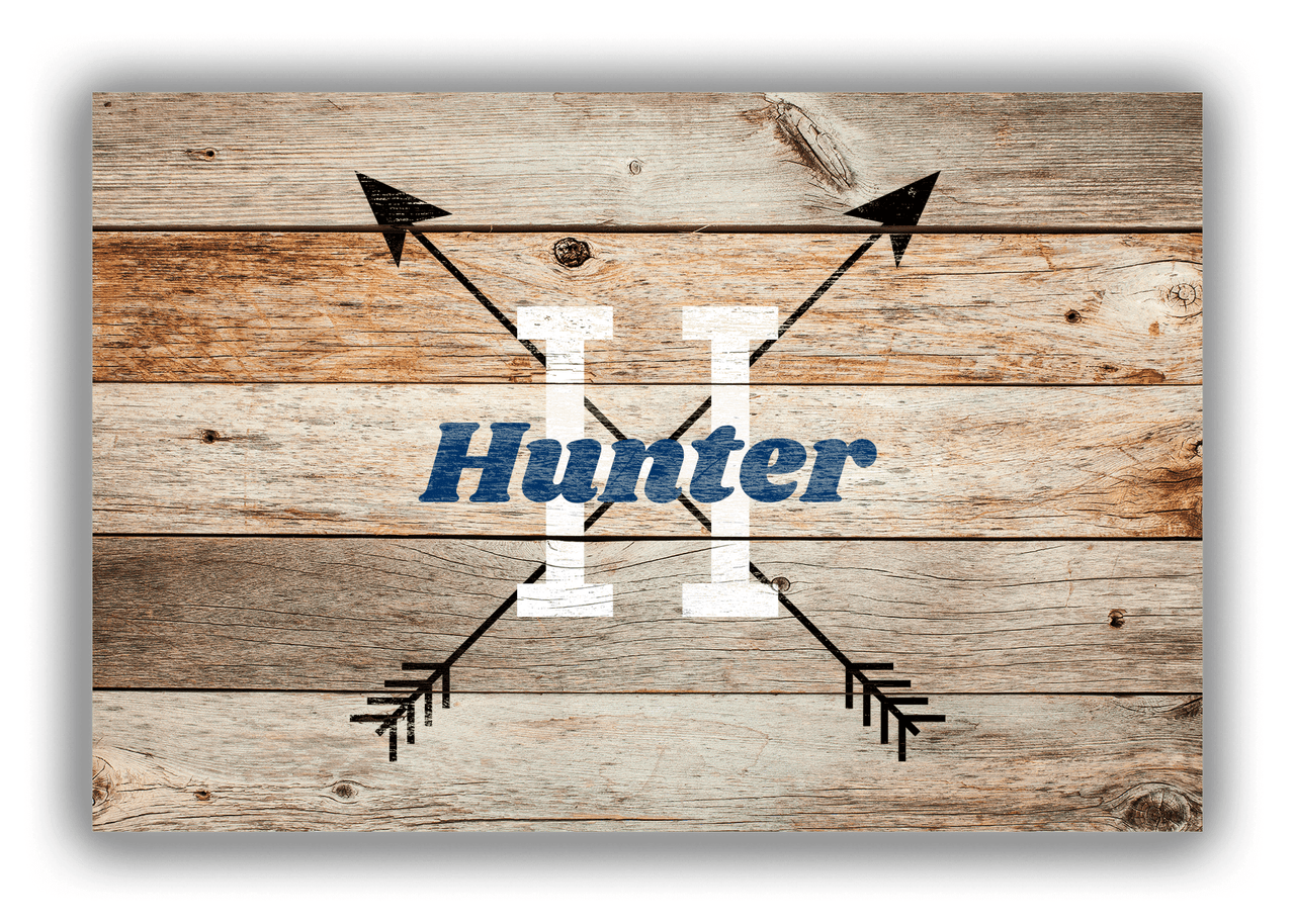Personalized Wood Grain Canvas Wrap & Photo Print - Black Arrows - Name Over Initial - Natural Wood - Front View