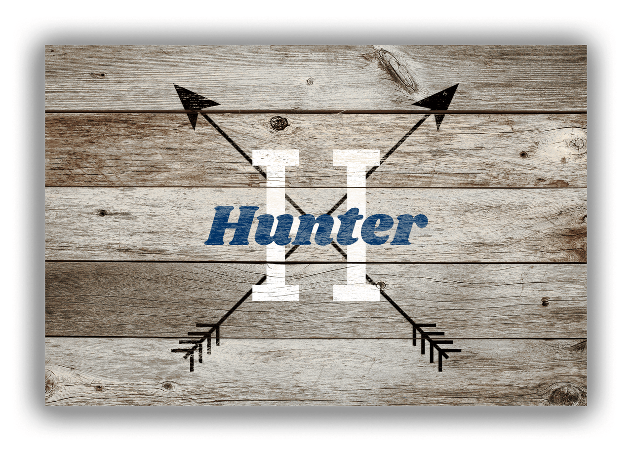 Personalized Wood Grain Canvas Wrap & Photo Print - Black Arrows - Name Over Initial - Old Grey Wood - Front View