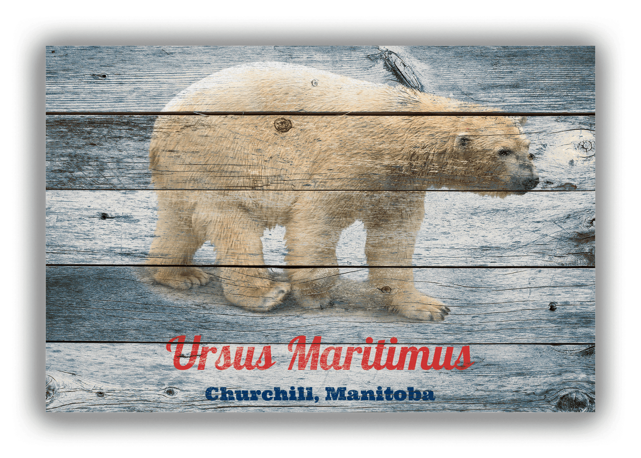 Personalized Wood Grain Canvas Wrap & Photo Print - Polar Bear - Blue Wash Wood - Front View