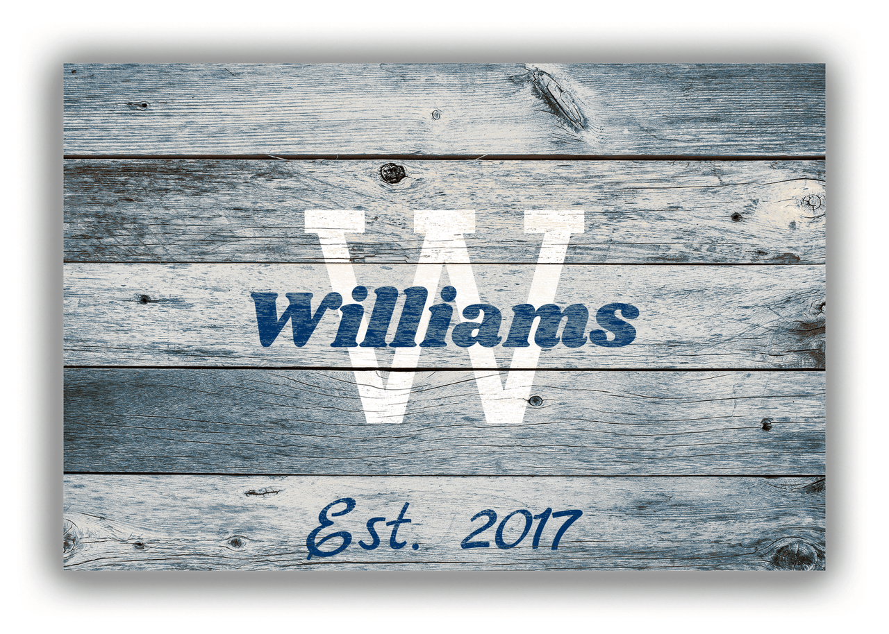 Personalized Wood Grain Canvas Wrap & Photo Print - Name Over Initial - Blue Wash Wood - Front View
