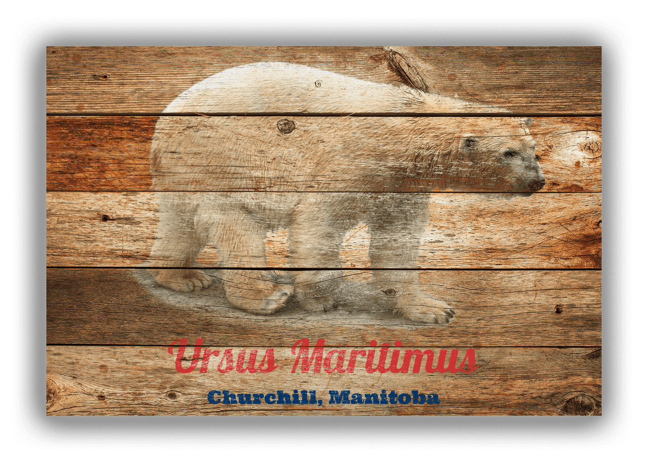 Personalized Wood Grain Canvas Wrap & Photo Print - Polar Bear - Antique Oak - Front View