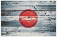 Thumbnail for Personalized Wood Grain Placemat - Name Over Initial - Bluewash Wood - Circle Nameplate -  View