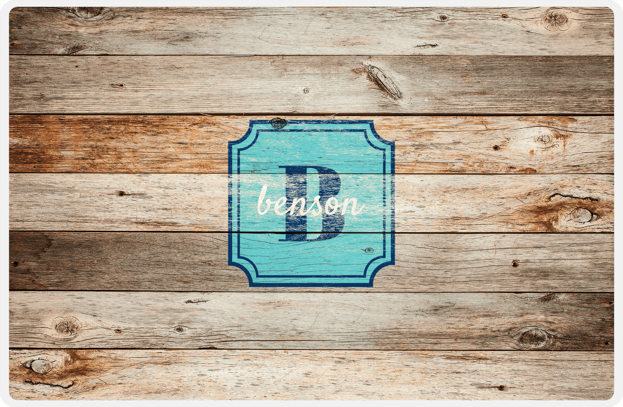Personalized Wood Grain Placemat - Name Over Initial - Natural Wood - Stamp Nameplate -  View