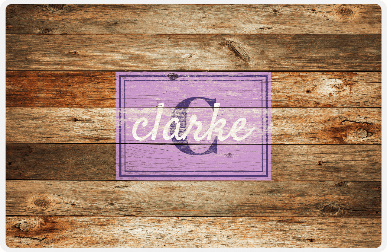 Personalized Wood Grain Placemat - Name Over Initial - Antique Oak - Rectangle Nameplate -  View