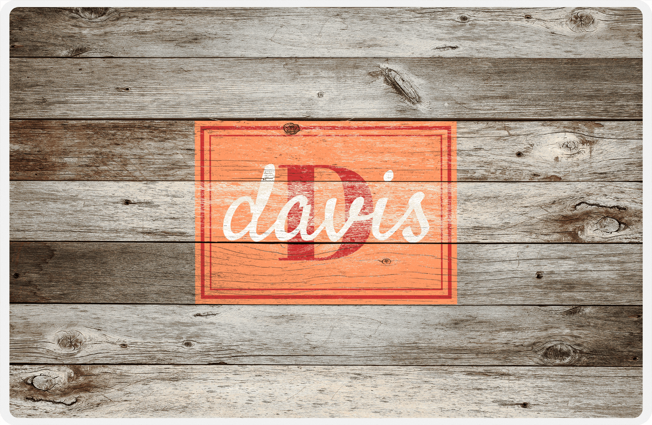 Personalized Wood Grain Placemat - Name Over Initial - Old Grey - Rectangle Nameplate -  View