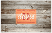 Thumbnail for Personalized Wood Grain Placemat - Name Over Initial - Old Grey - Rectangle Nameplate -  View