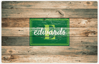 Thumbnail for Personalized Wood Grain Placemat - Name Over Initial - Patina Wood - Rectangle Nameplate -  View
