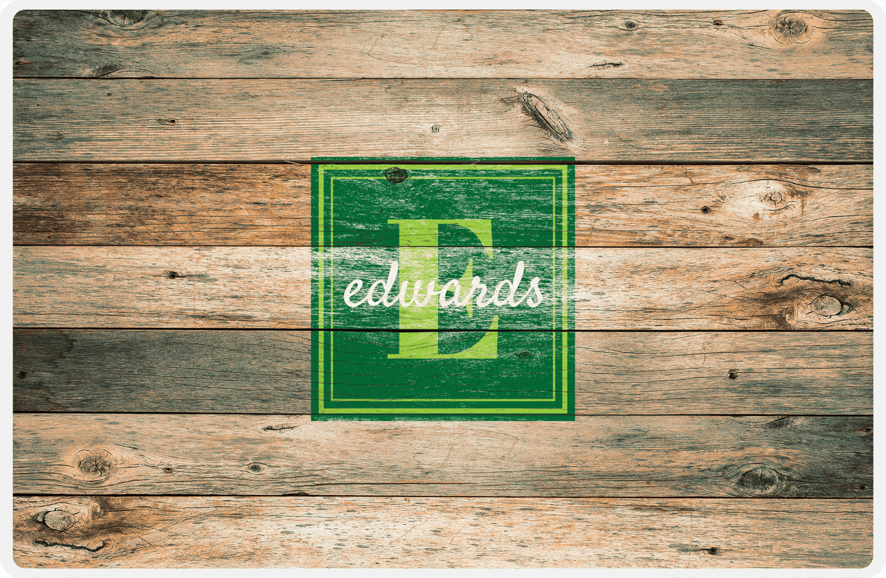 Personalized Wood Grain Placemat - Name Over Initial - Patina Wood - Square Nameplate -  View