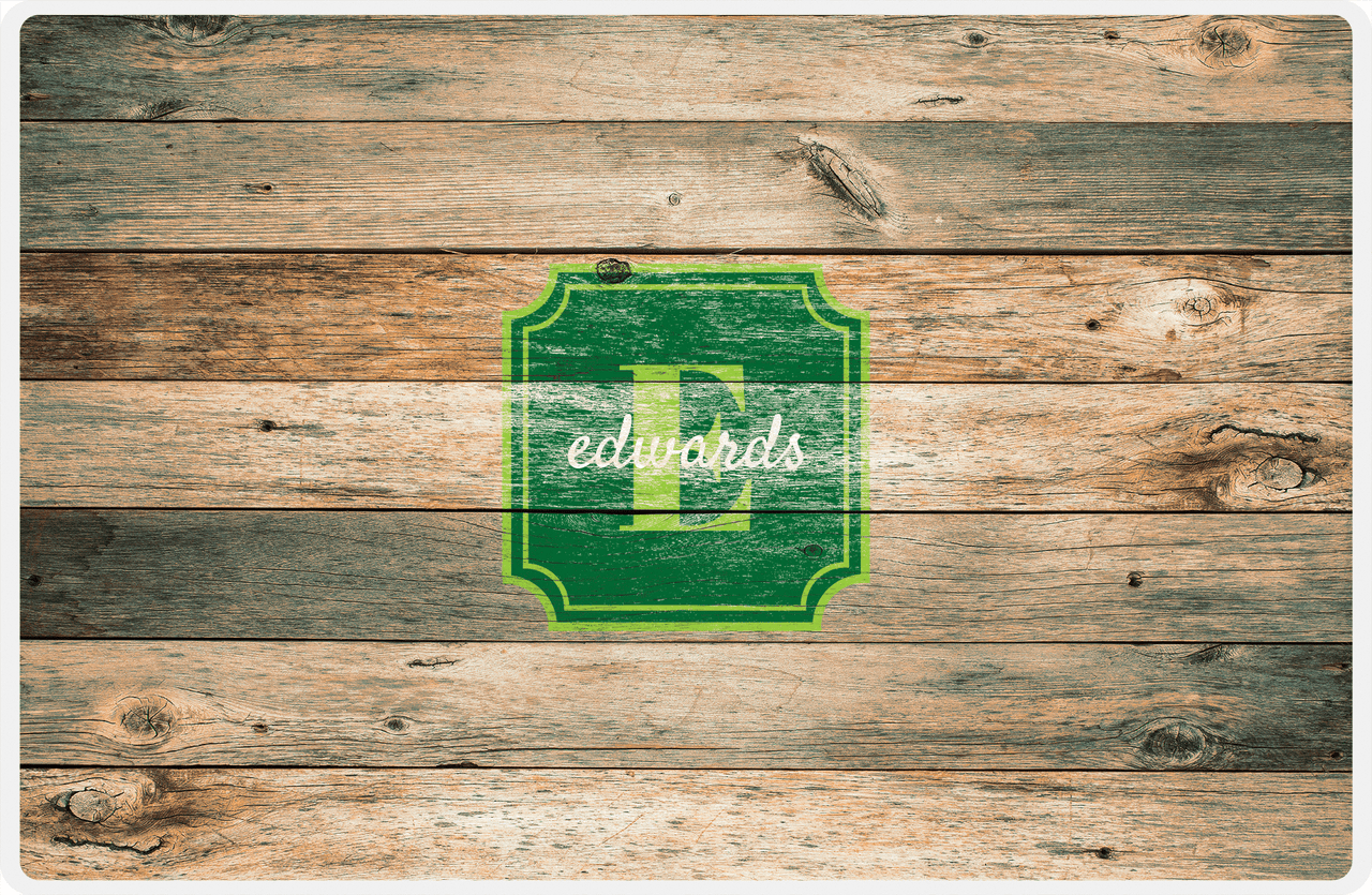 Personalized Wood Grain Placemat - Name Over Initial - Patina Wood - Stamp Nameplate -  View