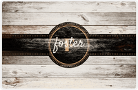 Thumbnail for Personalized Wood Grain Placemat - Name Over Initial - Whitewash Wood - Circle Ribbon Nameplate -  View