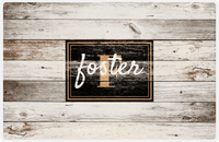 Thumbnail for Personalized Wood Grain Placemat - Name Over Initial - Whitewash Wood - Rectangle Nameplate -  View