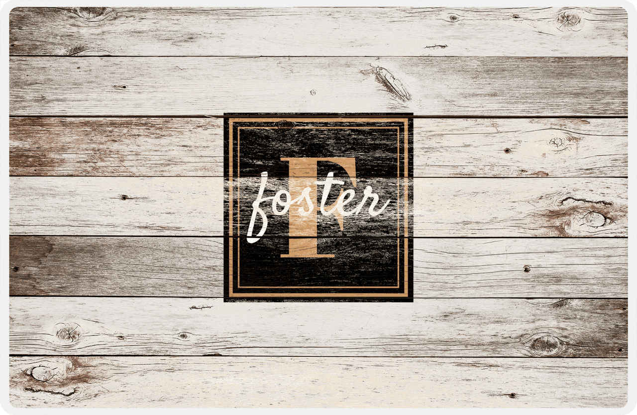 Personalized Wood Grain Placemat - Name Over Initial - Whitewash Wood - Square Nameplate -  View
