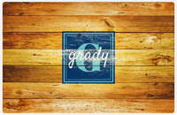 Thumbnail for Personalized Wood Grain Placemat - Name Over Initial - Sun Burst Wood - Square Nameplate -  View