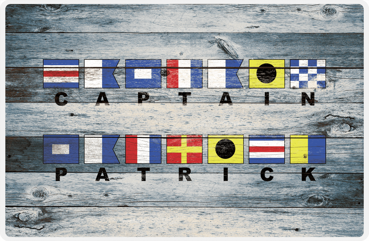 Personalized Wood Grain Placemat - Nautical Flags - Bluewash Wood - Flags with Large Letters -  View