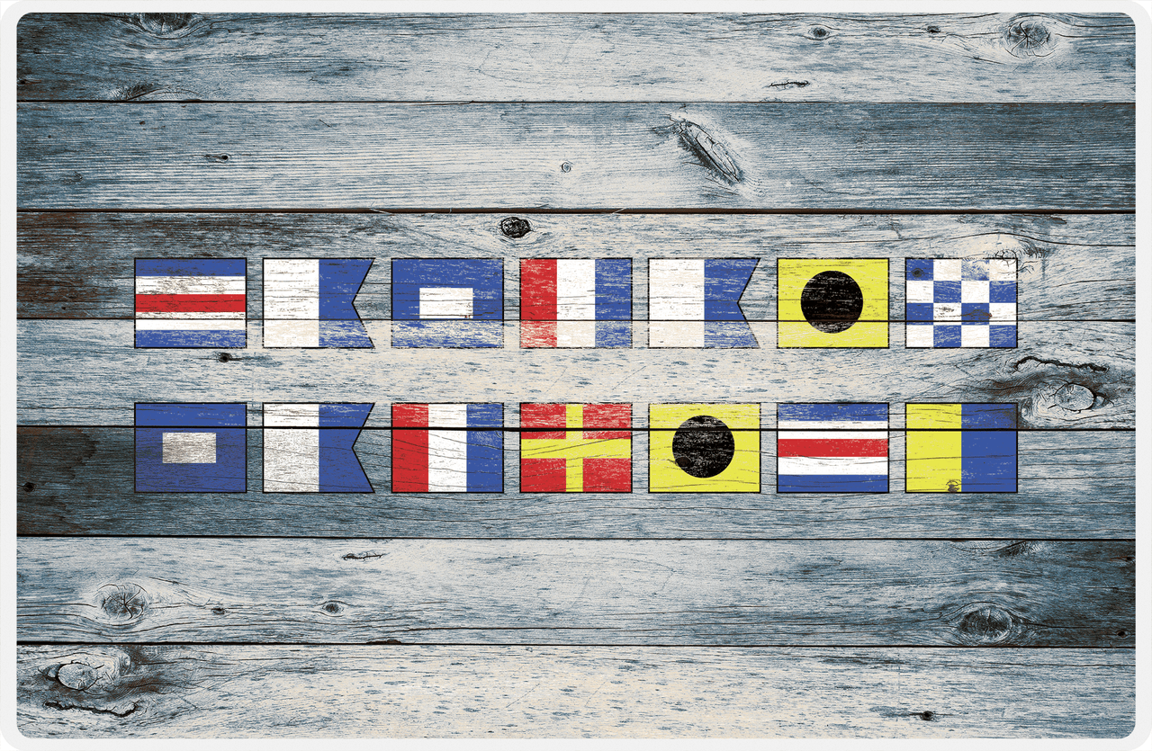 Personalized Wood Grain Placemat - Nautical Flags - Bluewash Wood - Flags without Letters -  View