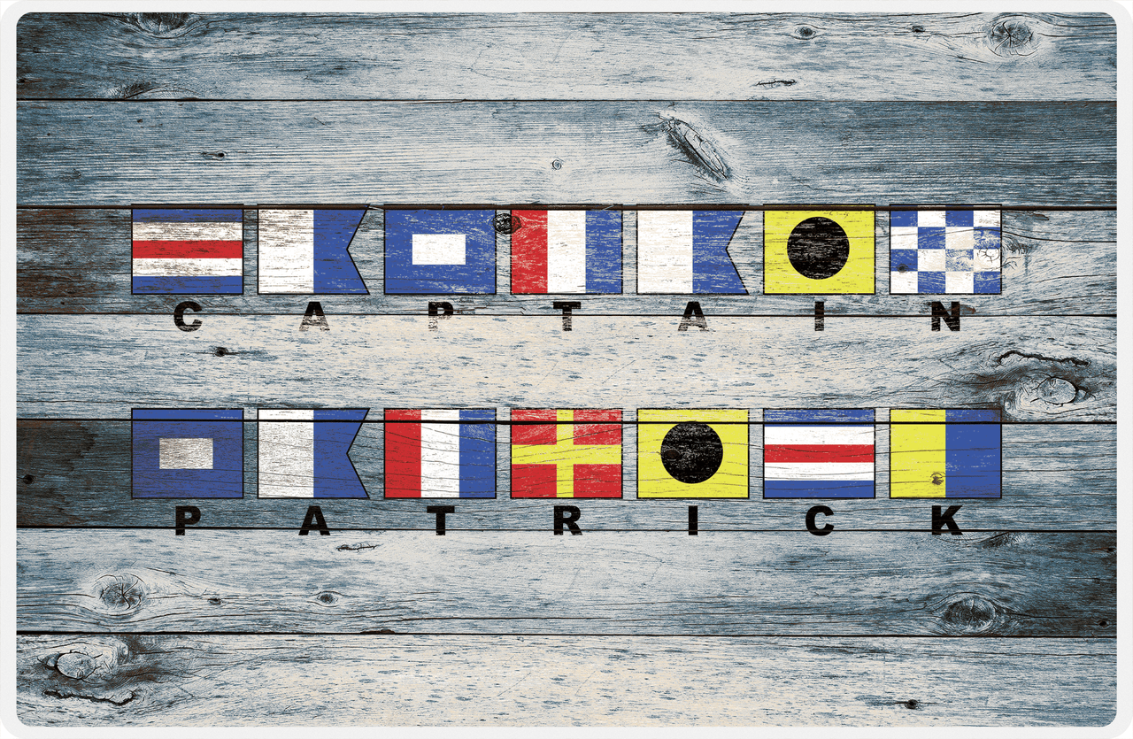 Personalized Wood Grain Placemat - Nautical Flags - Bluewash Wood - Flags with Small Letters -  View