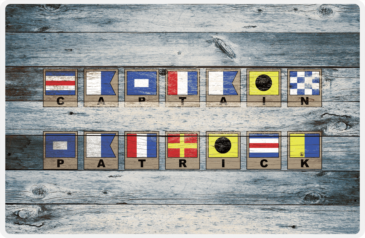 Personalized Wood Grain Placemat - Nautical Flags - Bluewash Wood - Flags with Frames -  View
