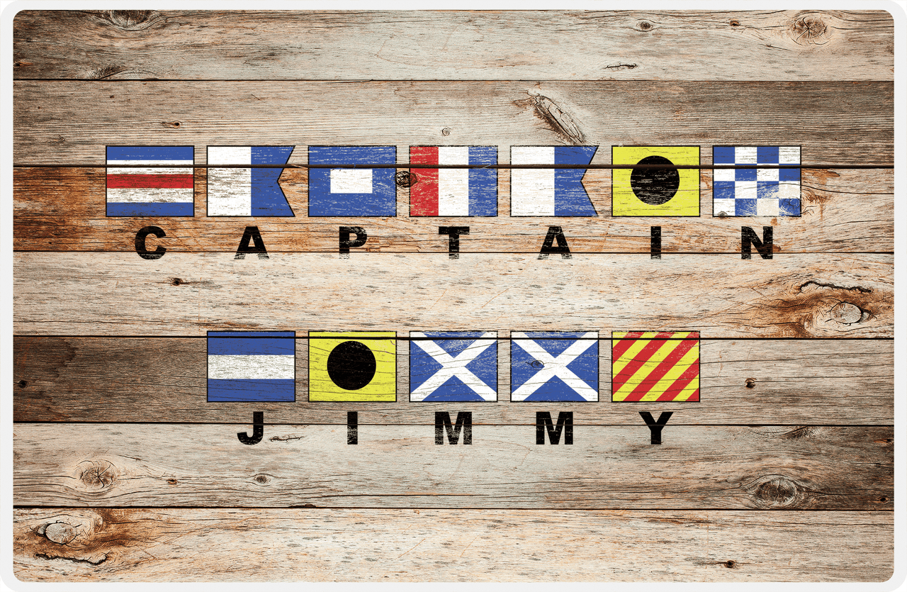 Personalized Wood Grain Placemat - Nautical Flags - Natural Wood - Flags with Large Letters -  View