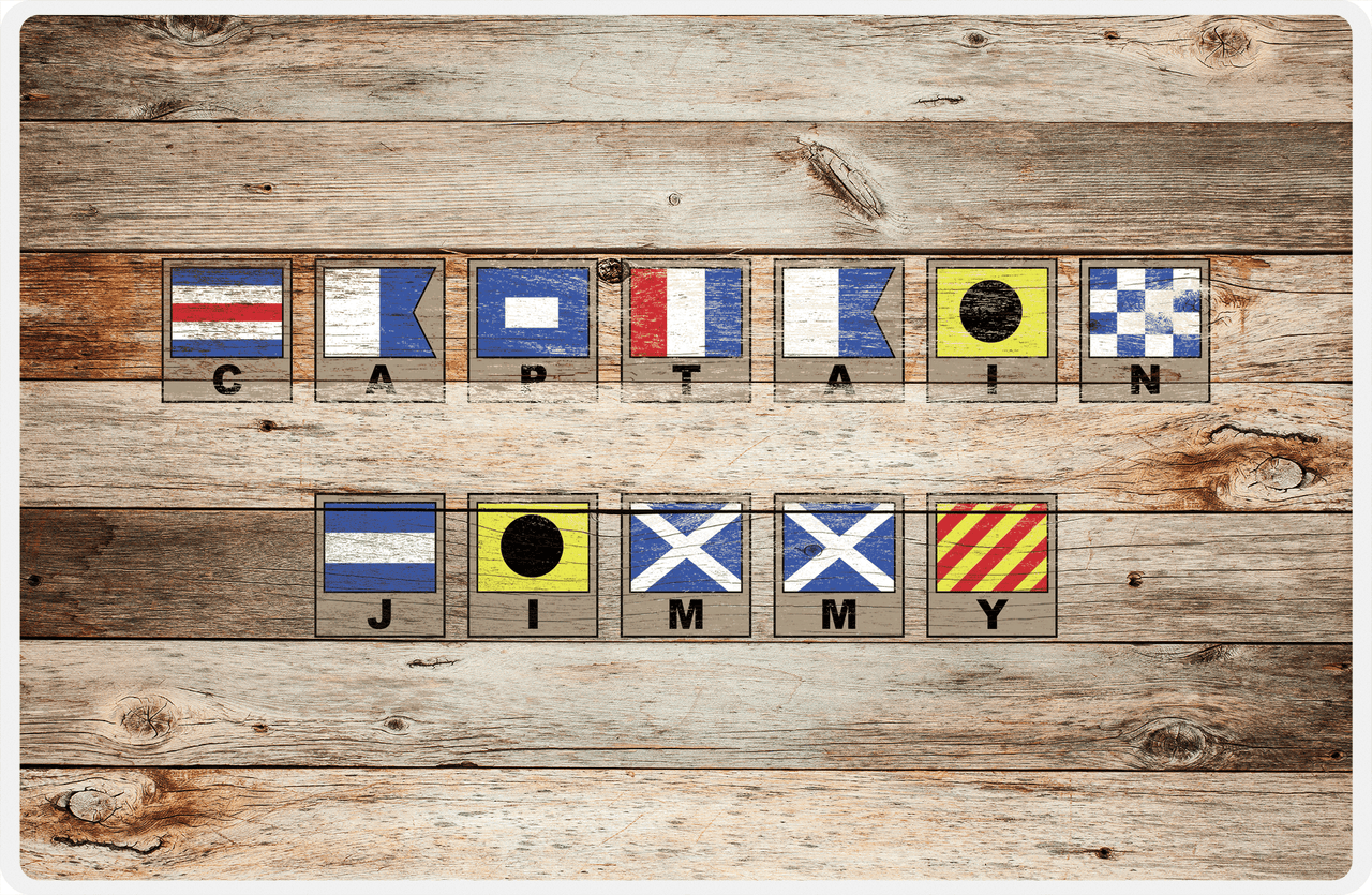 Personalized Wood Grain Placemat - Nautical Flags - Natural Wood - Flags with Frames -  View