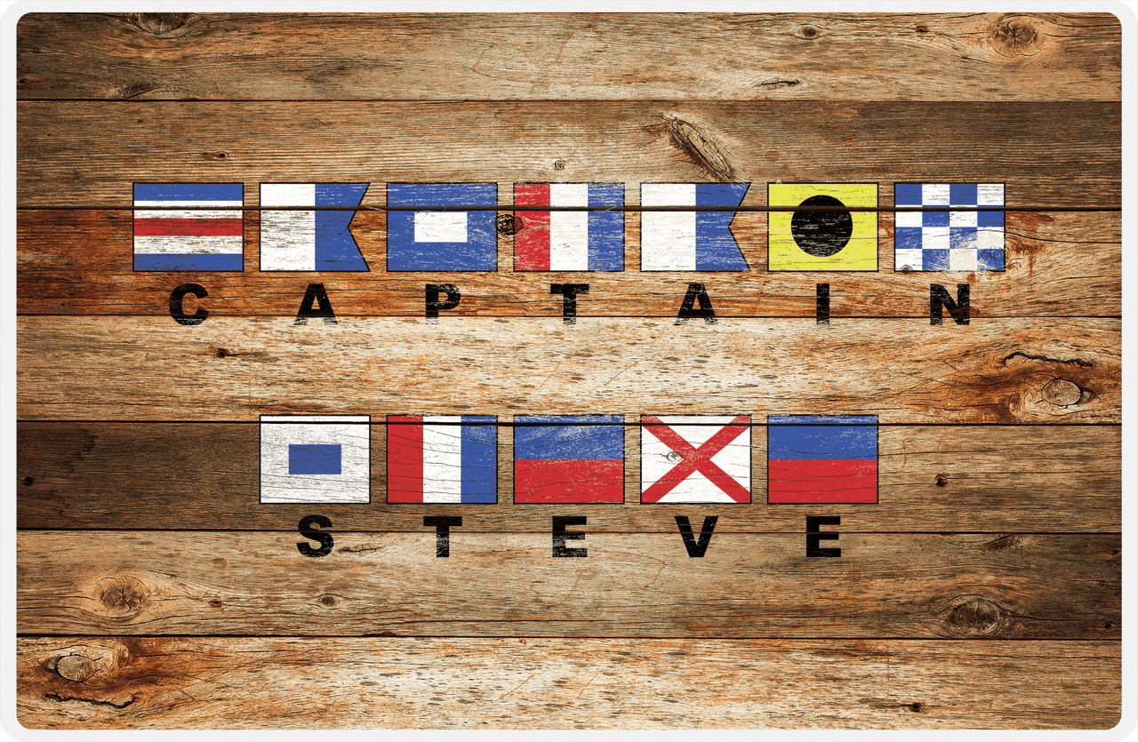 Personalized Wood Grain Placemat - Nautical Flags - Antique Oak Wood - Flags with Large Letters -  View