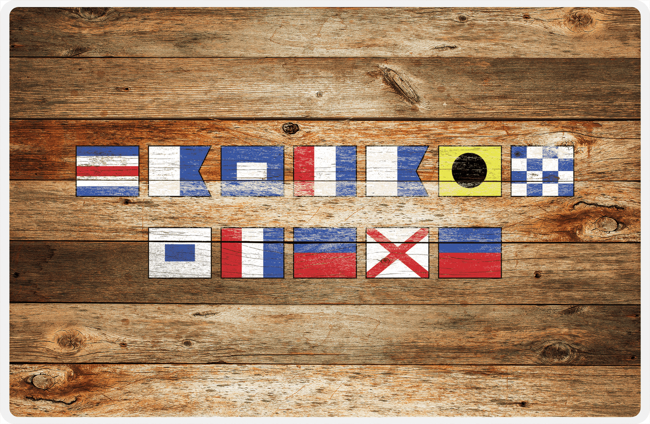 Personalized Wood Grain Placemat - Nautical Flags - Antique Oak Wood - Flags without Letters -  View