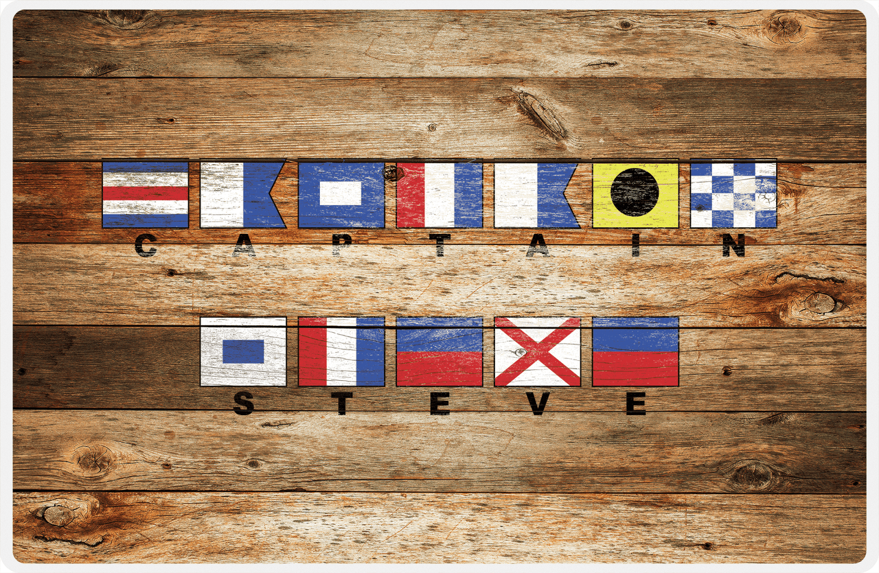 Personalized Wood Grain Placemat - Nautical Flags - Antique Oak Wood - Flags with Small Letters -  View