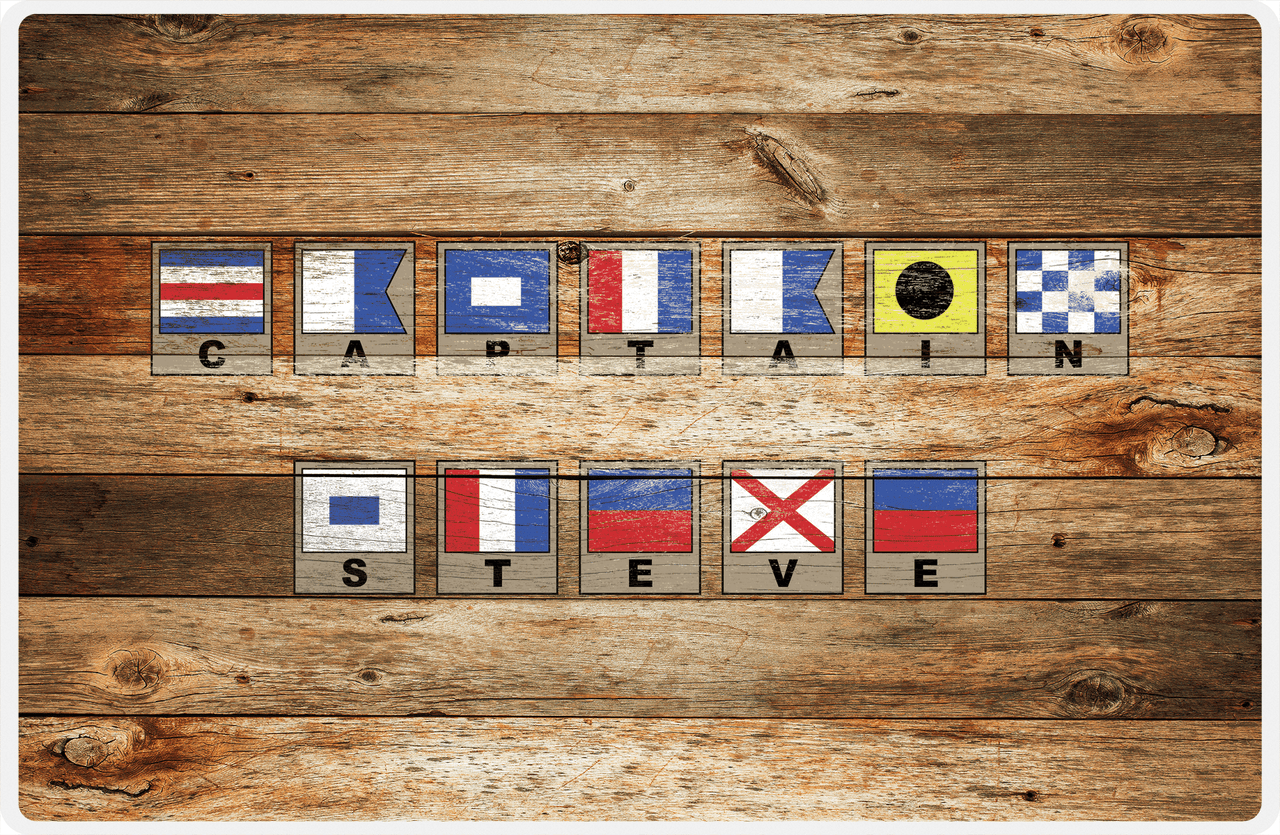 Personalized Wood Grain Placemat - Nautical Flags - Antique Oak Wood - Flags with Frames -  View