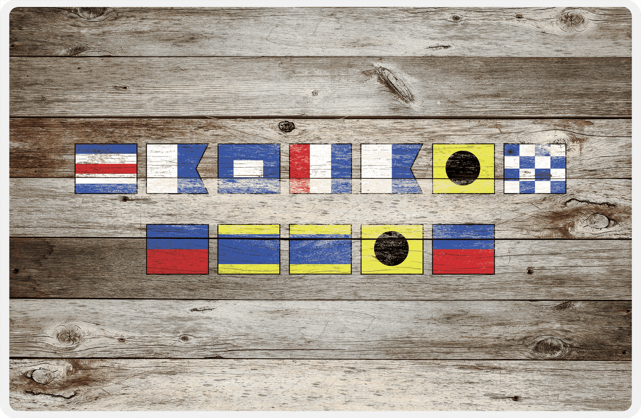 Personalized Wood Grain Placemat - Nautical Flags - Old Grey Wood - Flags without Letters -  View