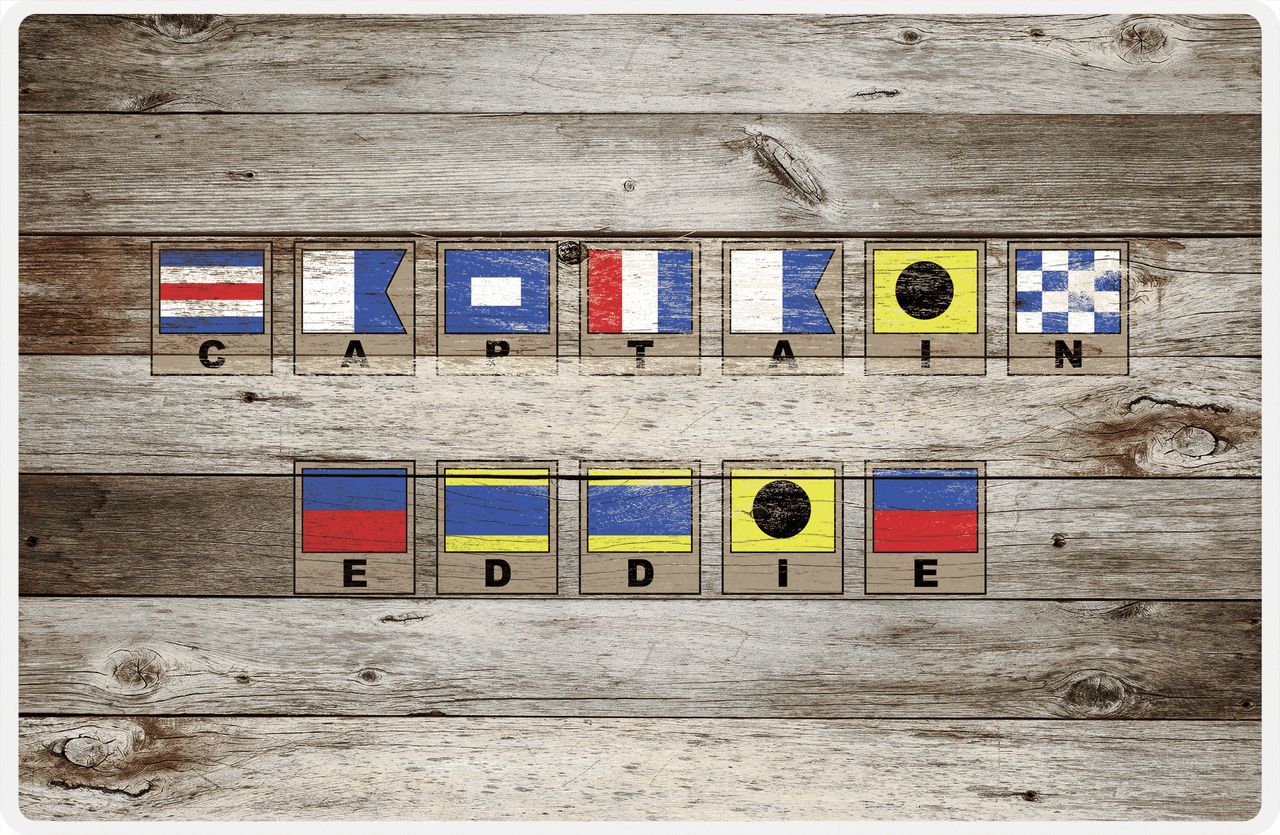 Personalized Wood Grain Placemat - Nautical Flags - Old Grey Wood - Flags with Frames -  View