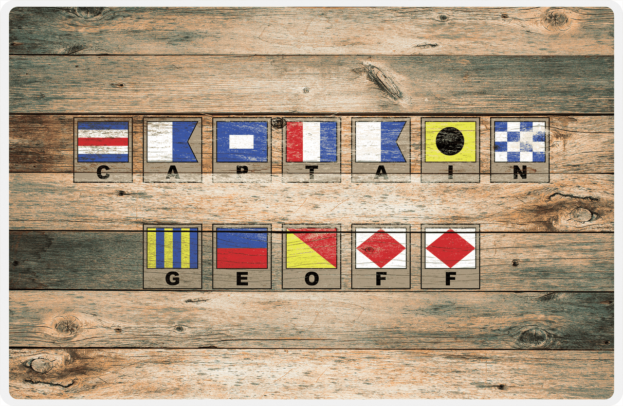 Personalized Wood Grain Placemat - Nautical Flags - Patina Wood - Flags with Frames -  View
