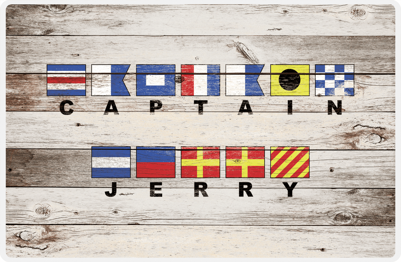 Personalized Wood Grain Placemat - Nautical Flags - Whitewash Wood - Flags with Large Letters -  View