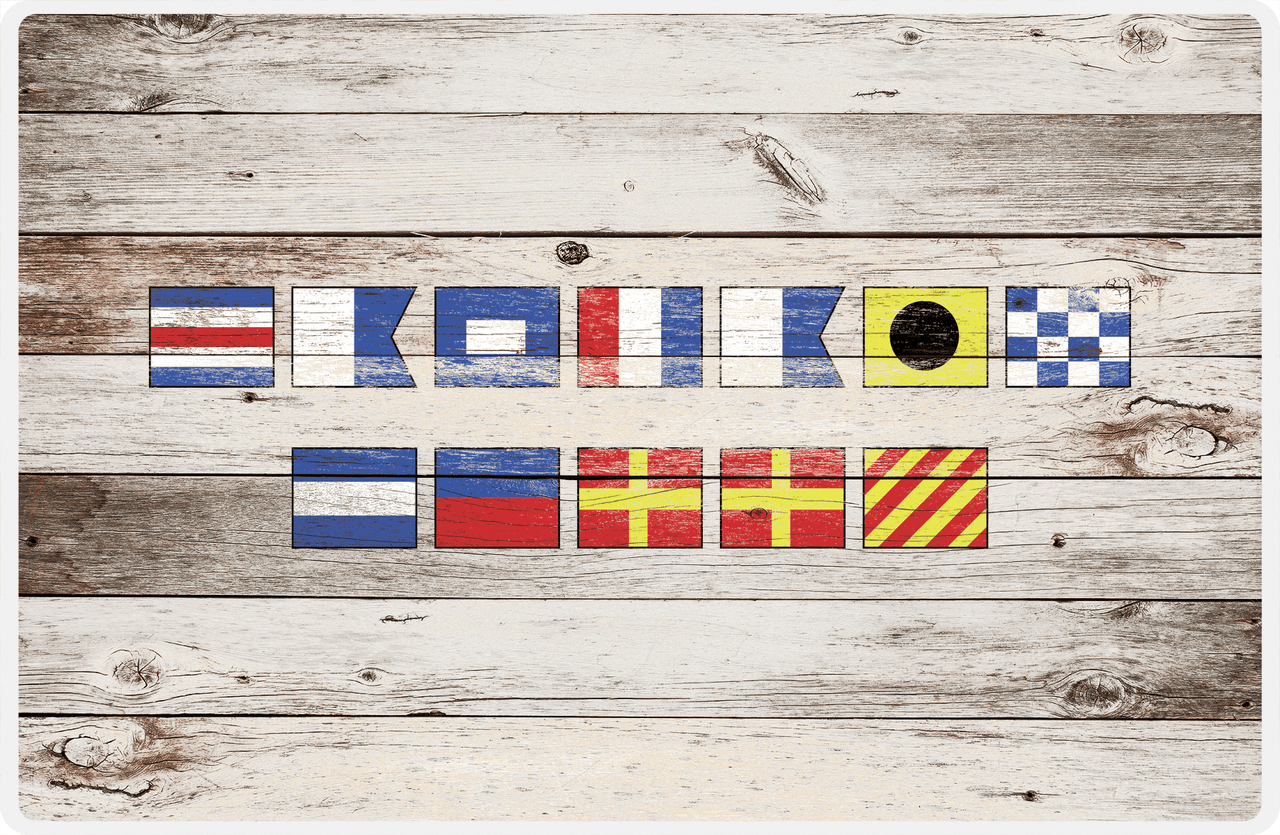 Personalized Wood Grain Placemat - Nautical Flags - Whitewash Wood - Flags without Letters -  View