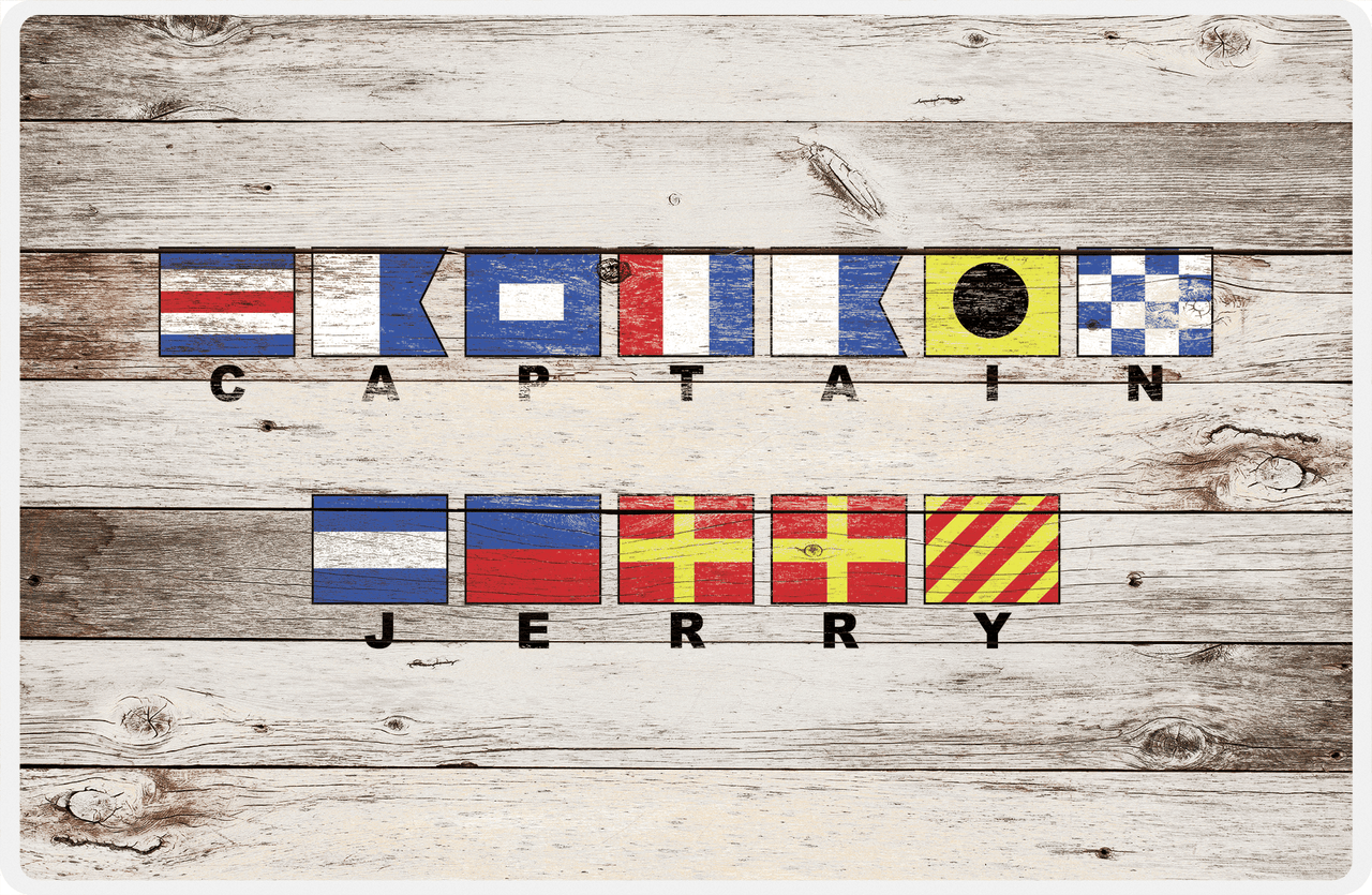 Personalized Wood Grain Placemat - Nautical Flags - Whitewash Wood - Flags with Small Letters -  View