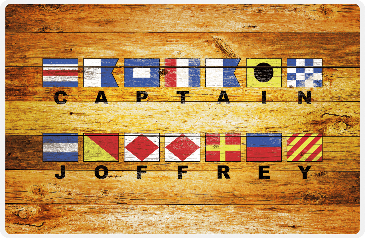 Personalized Wood Grain Placemat - Nautical Flags - Sun Burst Wood - Flags with Large Letters -  View