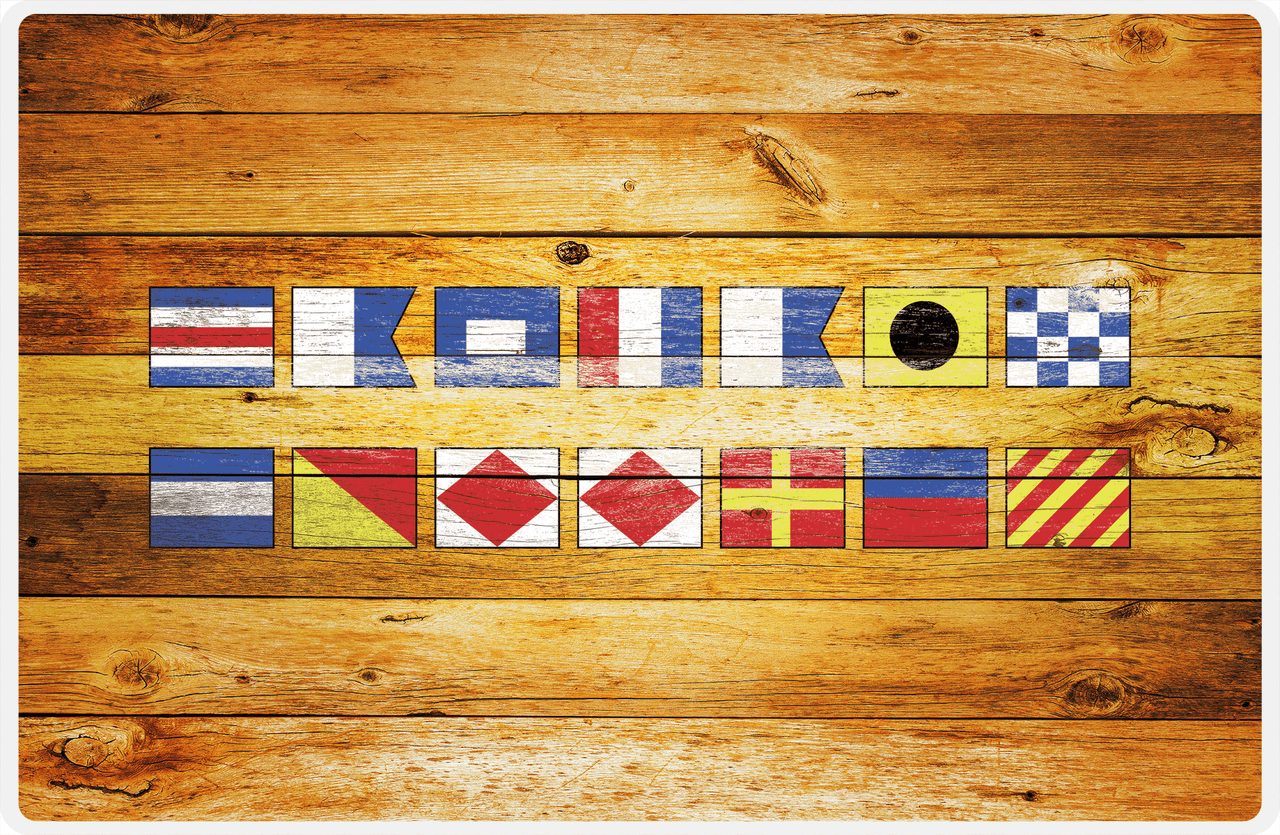 Personalized Wood Grain Placemat - Nautical Flags - Sun Burst Wood - Flags without Letters -  View