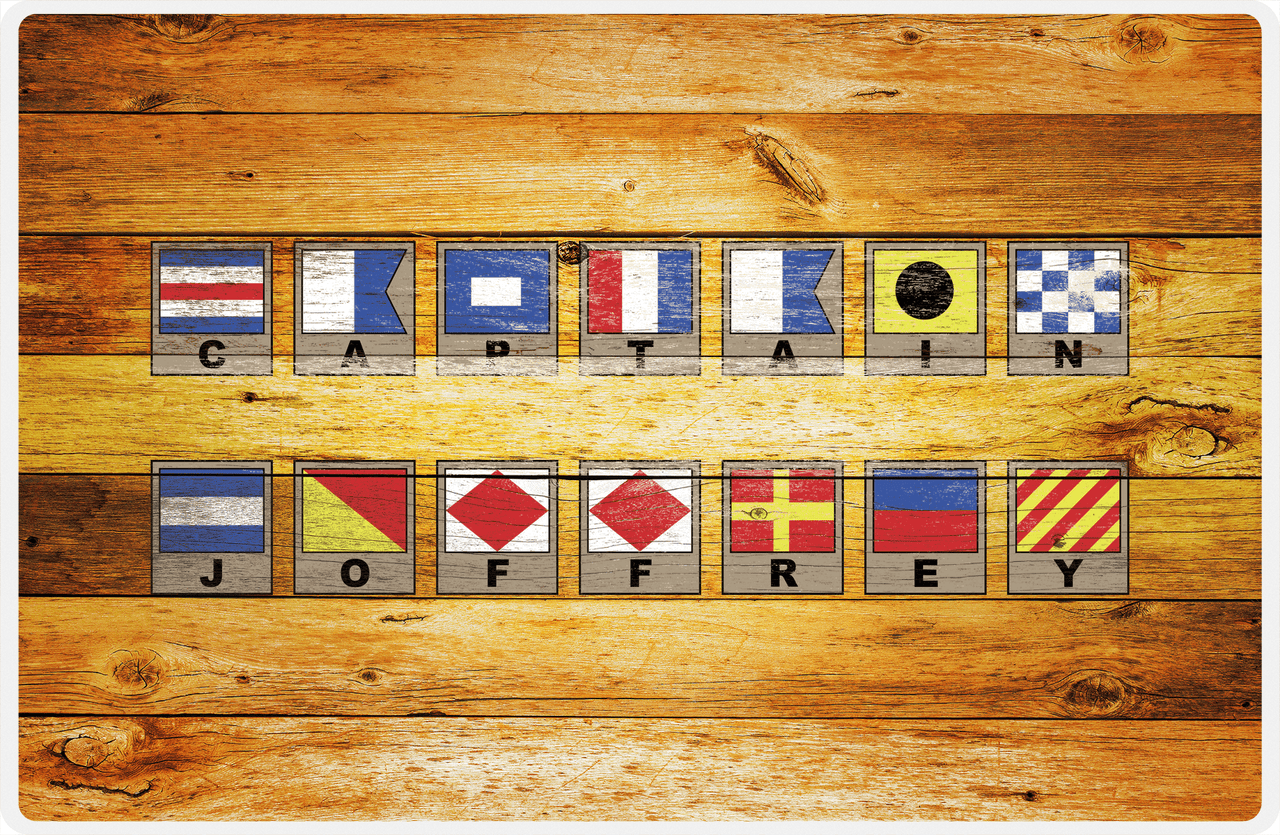 Personalized Wood Grain Placemat - Nautical Flags - Sun Burst Wood - Flags with Frames -  View