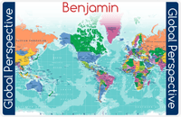 Thumbnail for Personalized World Map Placemat II - Teal Background -  View