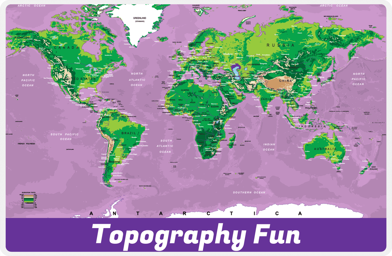 Personalized World Map Placemat IV - Purple Background -  View