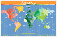 Thumbnail for Personalized World Map Placemat VII - Time Zones - Blue Background -  View