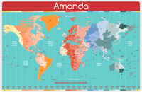 Thumbnail for Personalized World Map Placemat VII - Time Zones - Teal Background -  View